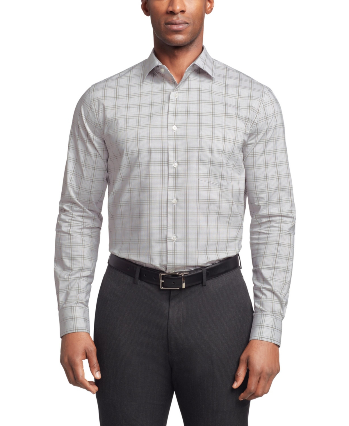 Men's Stain Shield Regular Fit Dress Shirt - Olive Multi