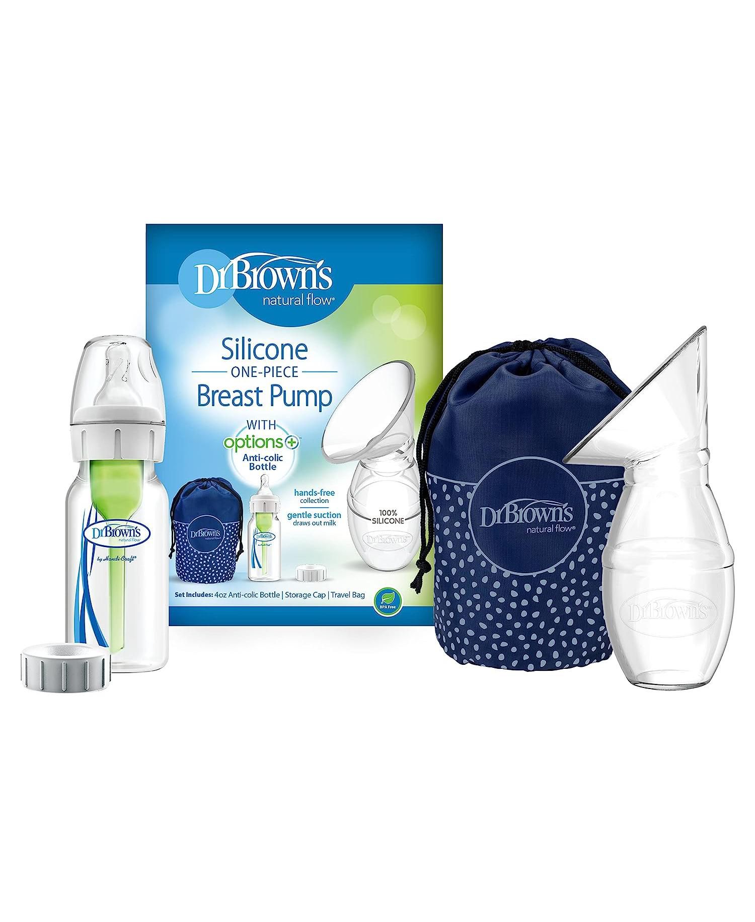 Baby Dr. Brown's Silicone One-Piece Breast Pump, 4oz Bottle, Milk Catcher & Travel Bag