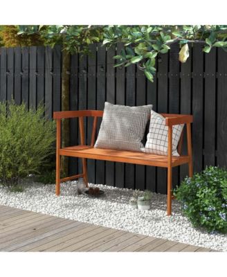 Patio Acacia Wood Bench 2-Person Slatted Seat Backrest 800 Lbs