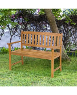 Patio Acacia Wood Bench 2-Person Slatted Seat Backrest