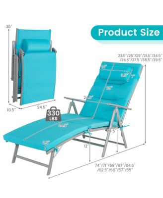Outdoor Folding Chaise Lounge Chair Recliner Cushion Pillow Adjustable