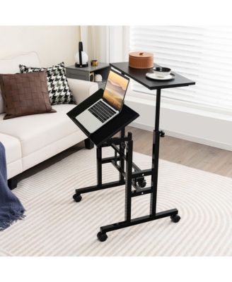 Height Adjustable Mobile Standing Desk with Tiltable Desktop & 2 Hanging Hooks