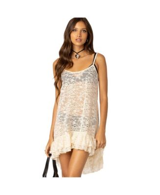knee length dresses for ladies Dolce and Gabbana Cream Sheer Lace Mini Dress Size 38/2 main image 1