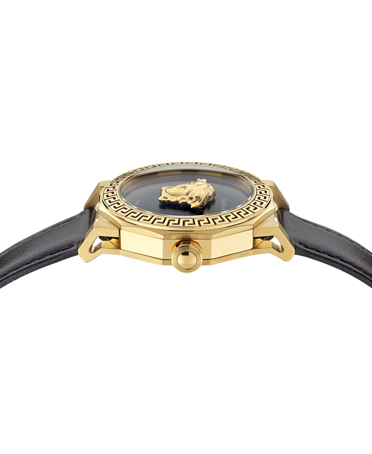 Shop Versace Women's Swiss Medusa Deco Black Leather Strap Watch 38mm In Ip Yellow Gold