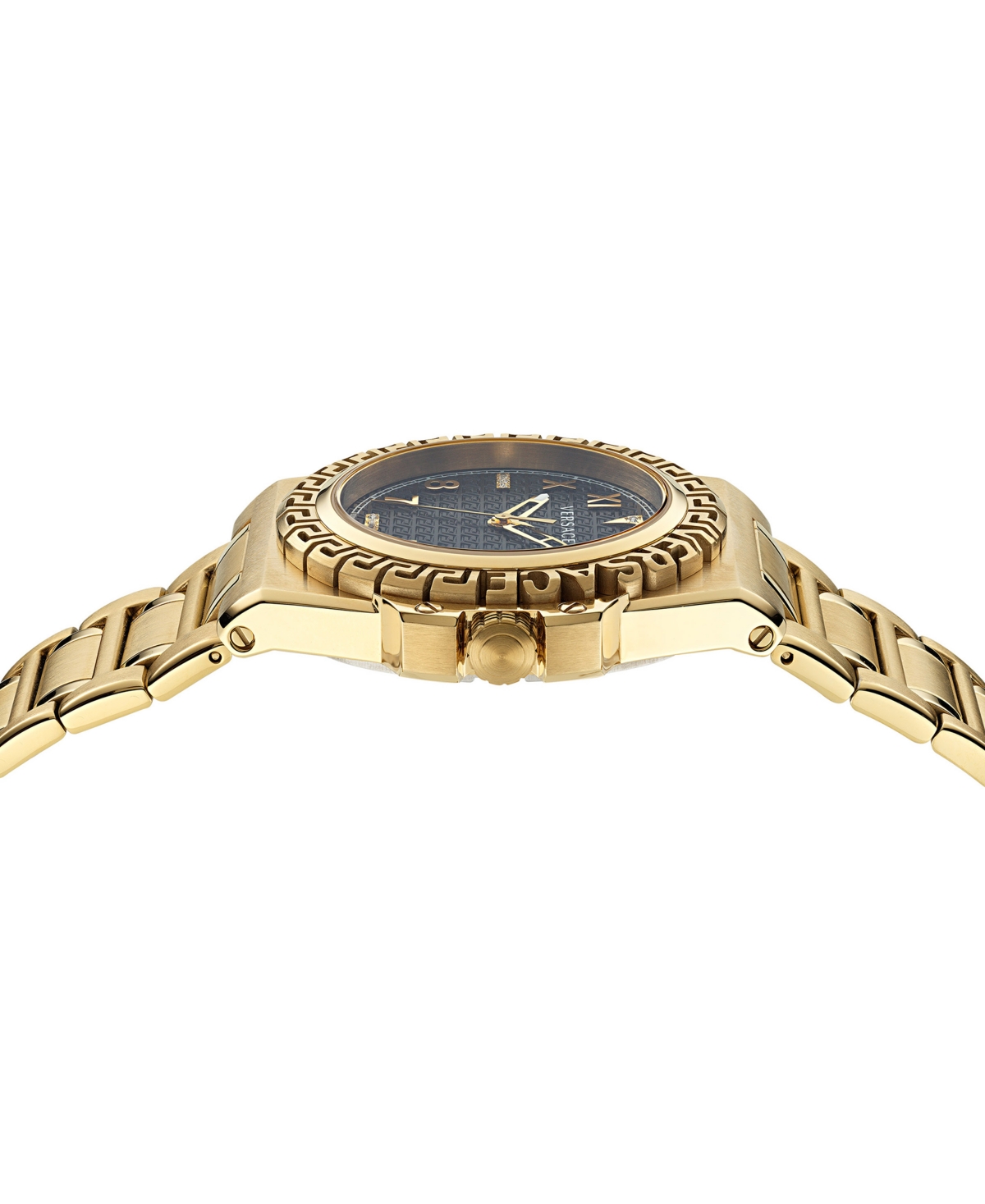 Shop Versace Men's Swiss Greca Reaction Diamond Accent Gold Ion Plated Stainless Steel Bracelet Watch 44mm In Ip Yellow Gold