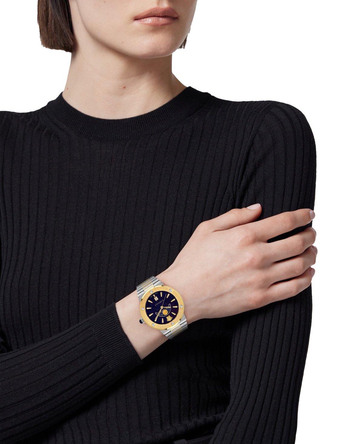 Shop Versace Women's Swiss Greca Logo Two-tone Stainless Steel Bracelet Watch 38mm In Two Tone