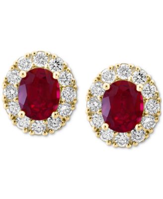 EFFY&reg; Lab Grown Ruby (5-5/8 ct. t.w.) & Lab Grown Diamond (2-1/3 ct. t.w.) Halo Stud Earrings in 14k Gold
