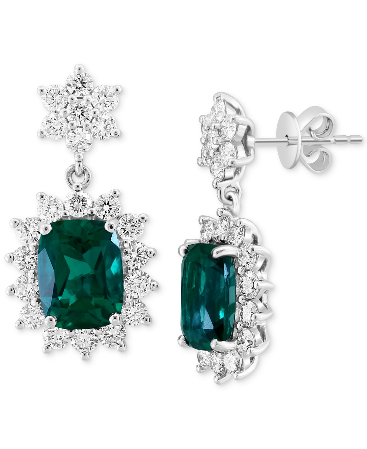 Effy Lab Grown Emerald (3-3/8 ct. t.w.) & Lab Grown Diamond (1-7/8 ct. t.w.) Halo Drop Earrings in 14k White Gold - K White Gold