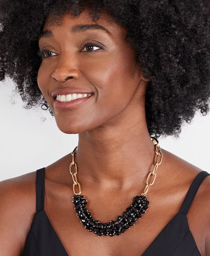 I.N.C. International Concepts GoldTone Black Bead Cluster Necklace, 18