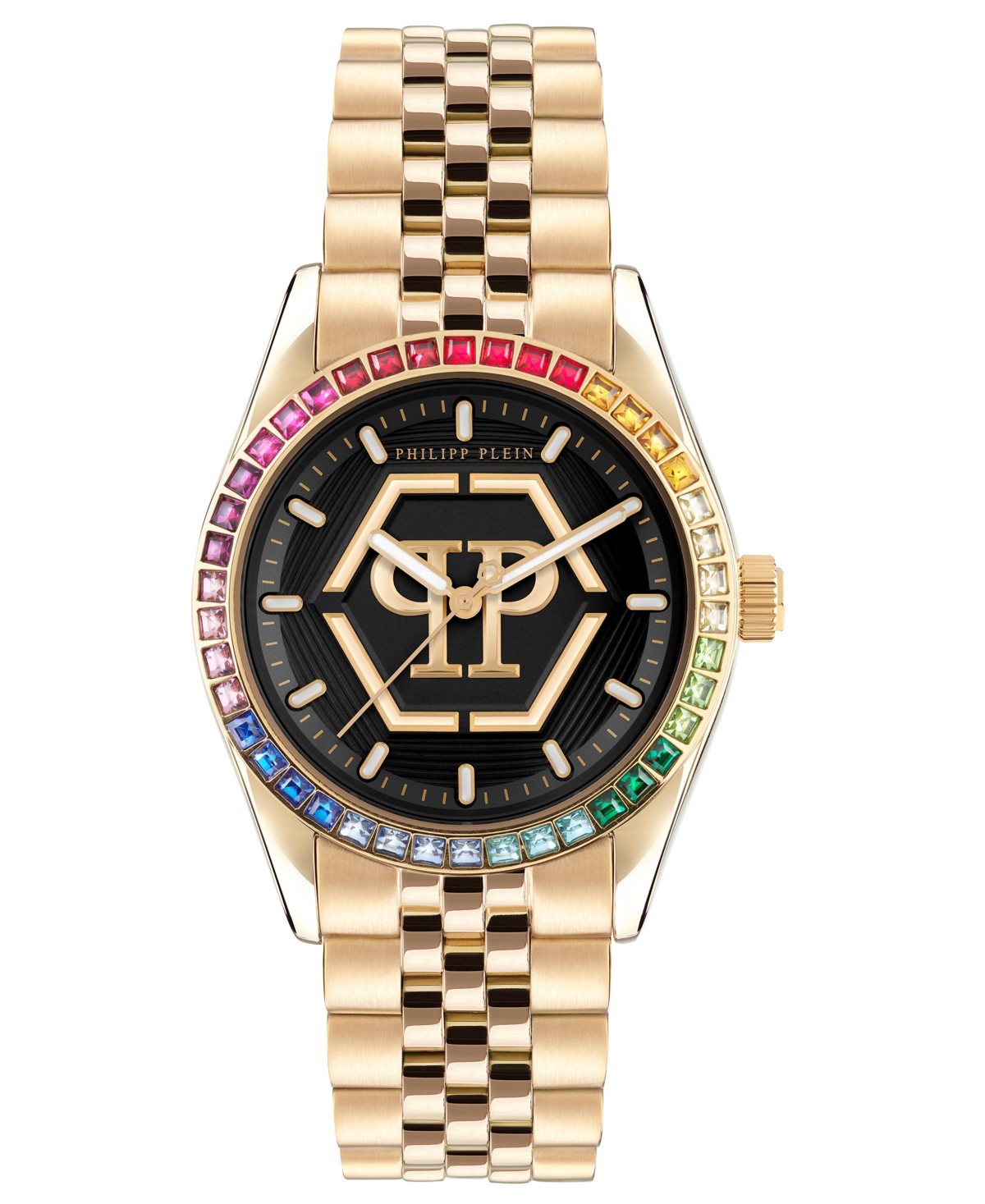 Philipp Plein Date Superlative Crystal Watch In Ip Yellow Gold