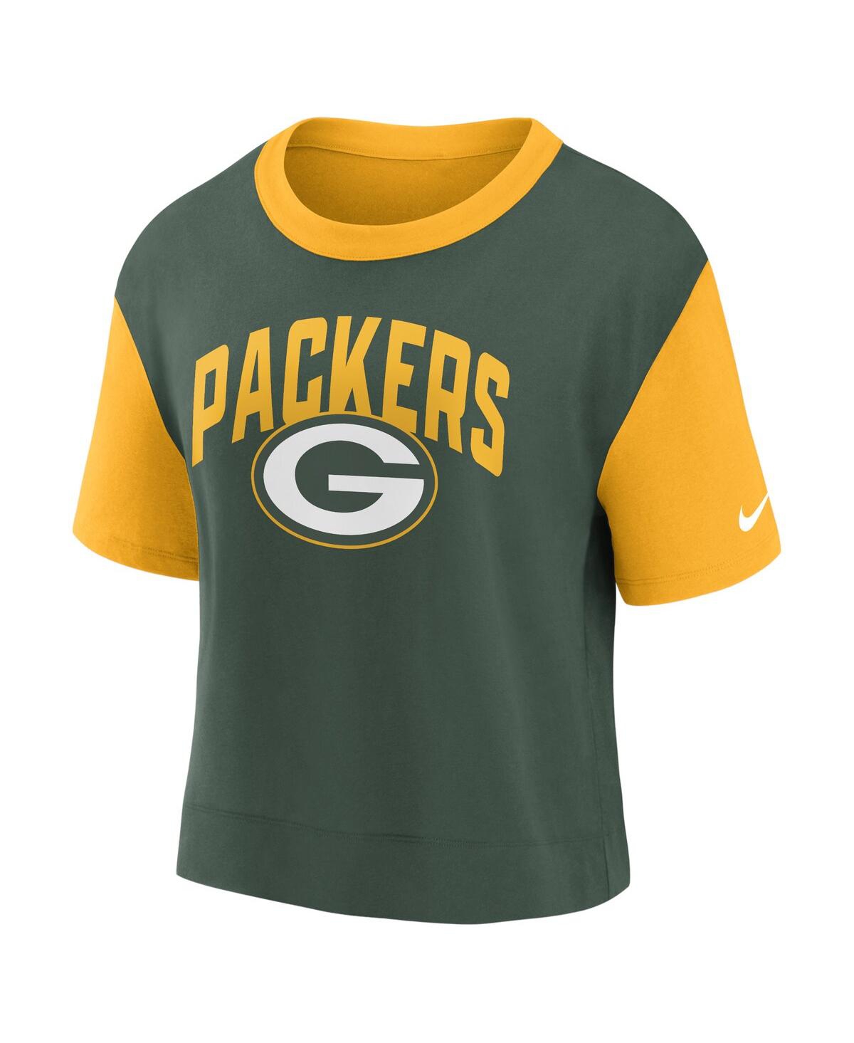 Nike Women's  Gold, Green Green Bay Packers High Hip Fashion T-shirt In Gold,green