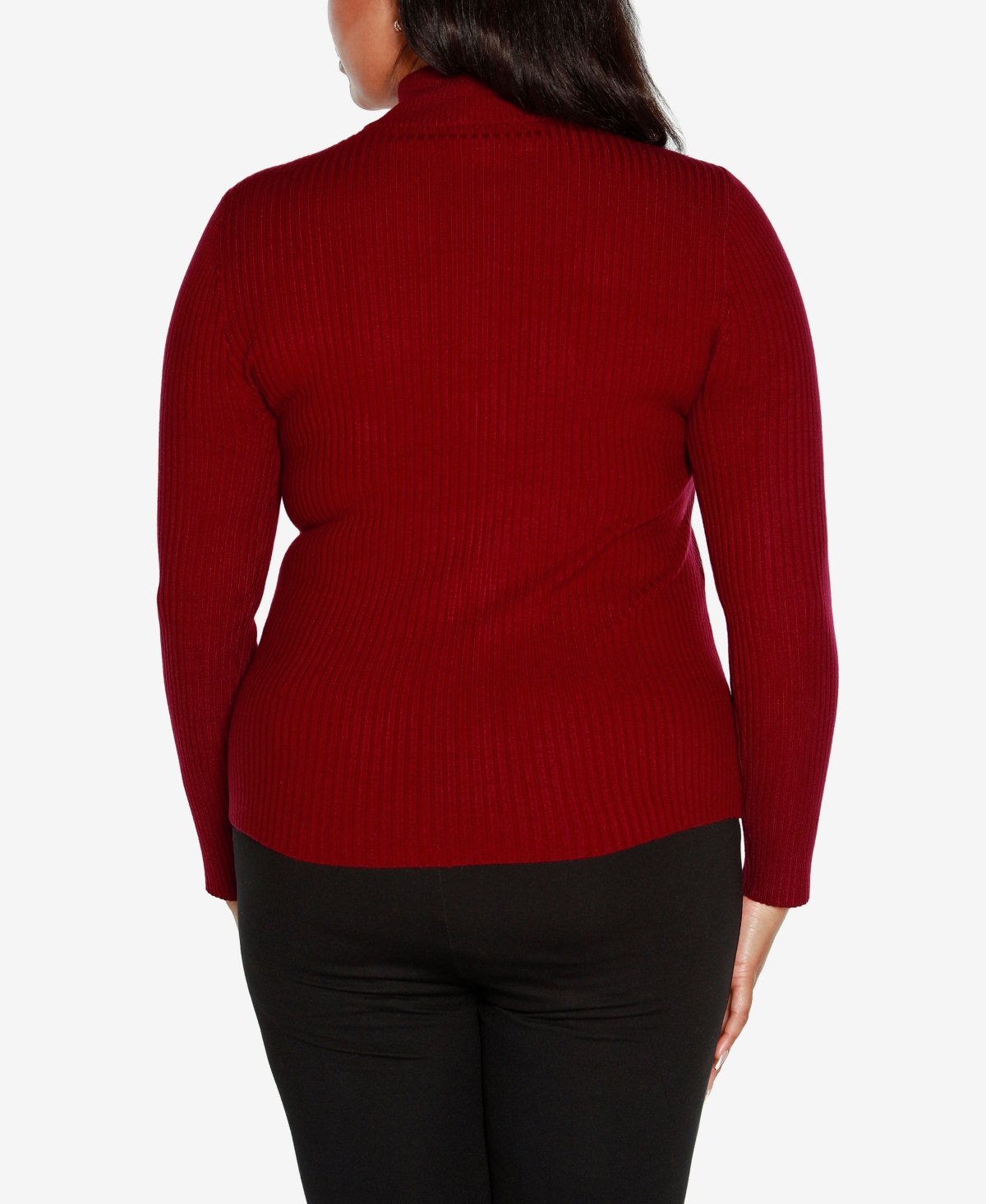Belldini Black Label Plus Size Mock Neck Ribbed Zip Up Sweater