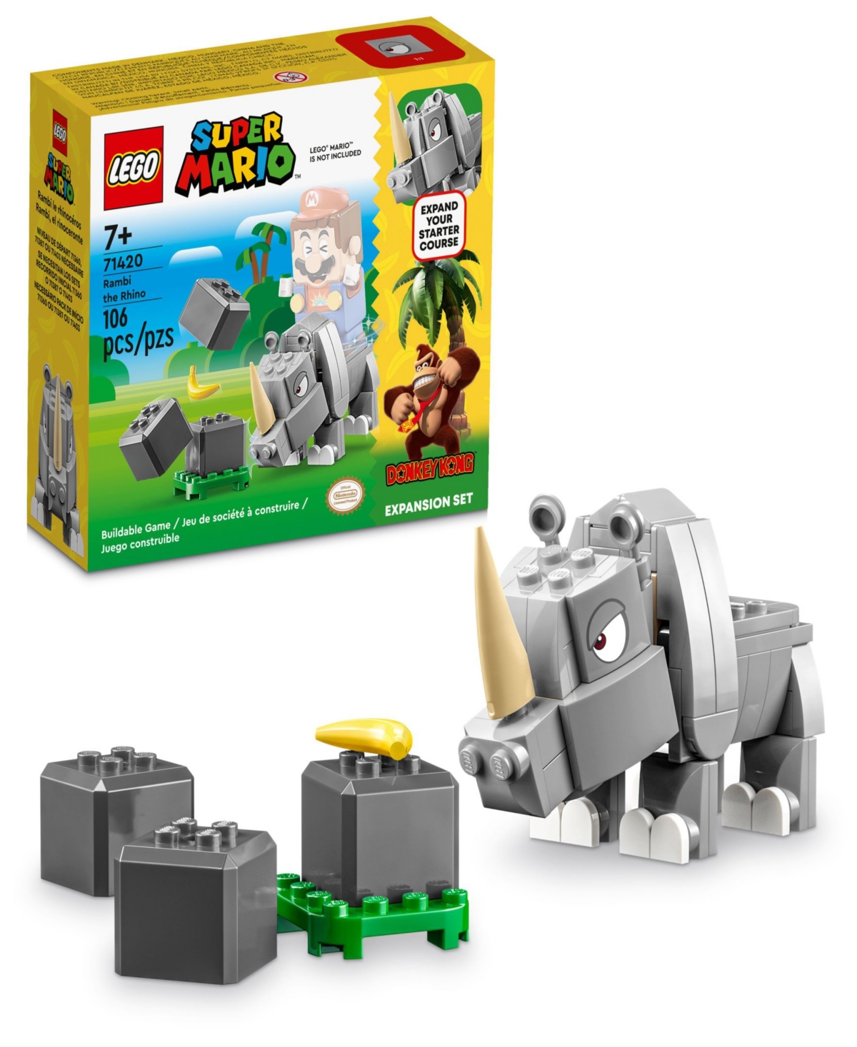 Lego Kids' Super Mario Rambi The Rhino Expansion Set Building Toy 71420 In Multicolor