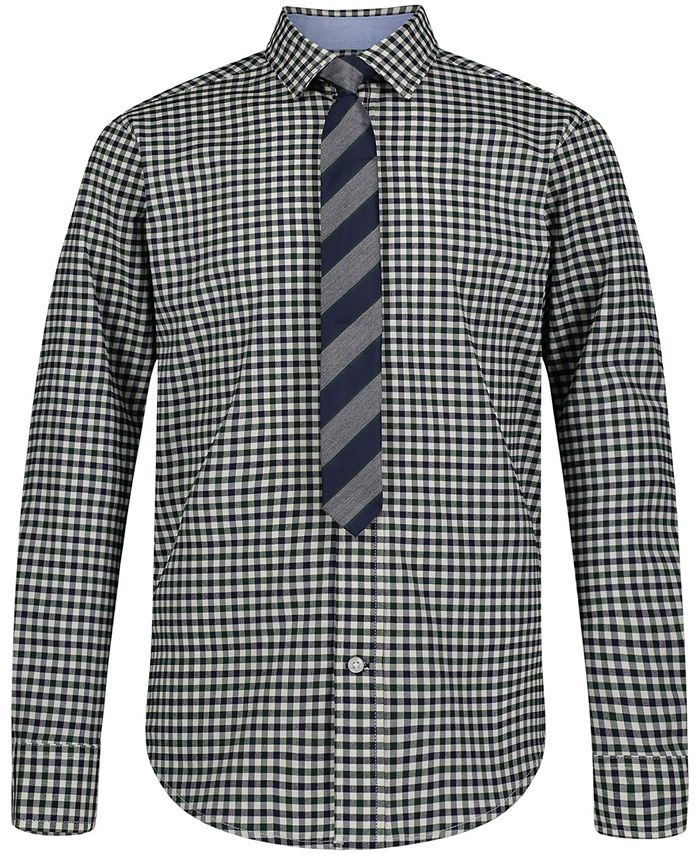 Tommy Hilfiger Big Boys Long Sleeve Stretch 3 Color Gingham Shirt and Tie