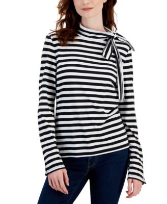 Tommy Hilfiger - Women's Striped Tie-Neck Long-Sleeve Top