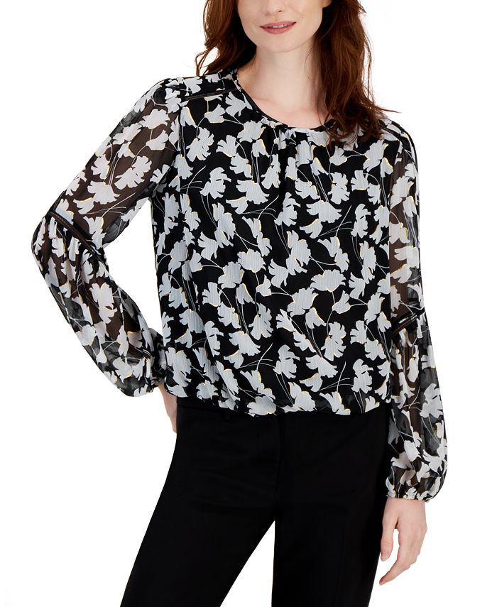 Tommy Hilfiger Women s Abstract Gingko Floral Print Long Sleeve