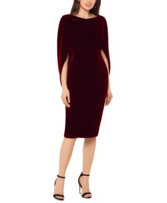 Petite Velvet Cape-Sleeve Drape-Back Dress