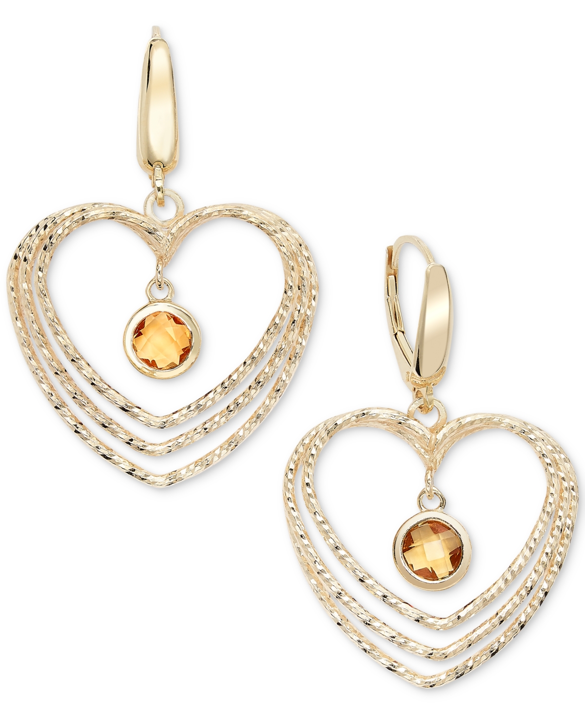 Macy's Citrine Orbital Triple Heart Drop Earrings (1-5/8 Ct. T.w.) In 14k Gold-plated Sterling Silver (also
