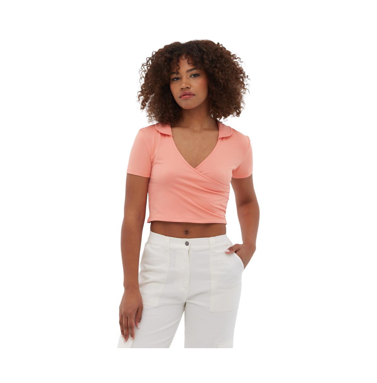 Women's Constance Collared Wrap Crop Top - Coral almond