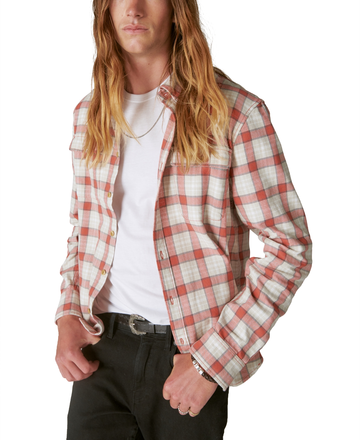 Shop Lucky Brand Men's Plaid Chunky Twill Utility Long Sleeves Shirt In Red Multi Plaid