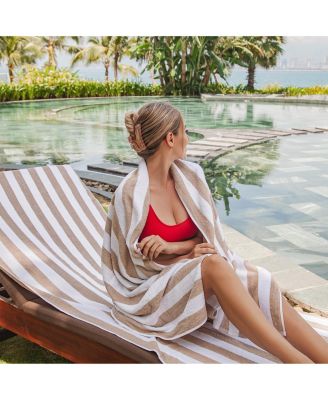 California Cabana Chaise Lounge Covers (2 Pack), Striped Color Options, 30x85 in. with 8" Fitted Pocket for Beach or Pool Chair