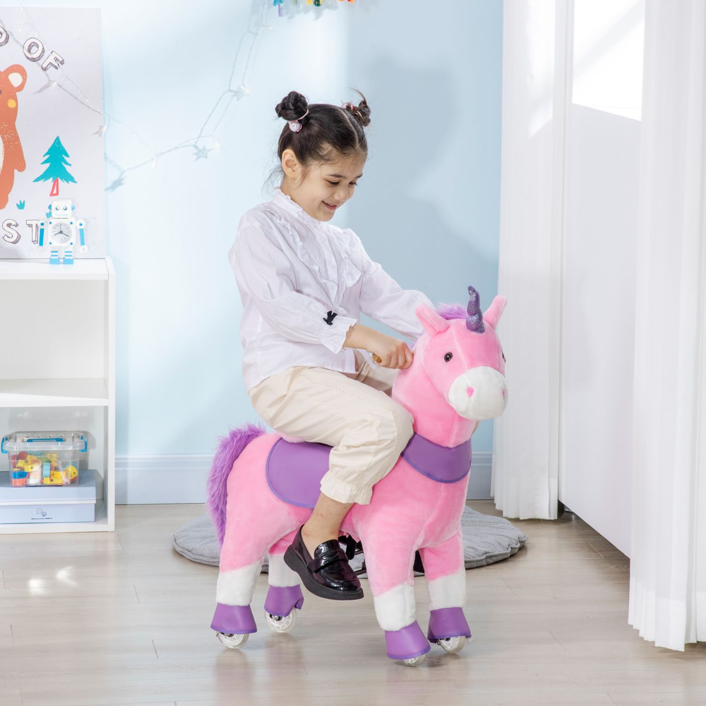 Детская игрушка Qaba Unicorn Walking Horse Ride-On with Rolling Wheels, 176 lbs. Capacity, Ages 3-6 — фото 2