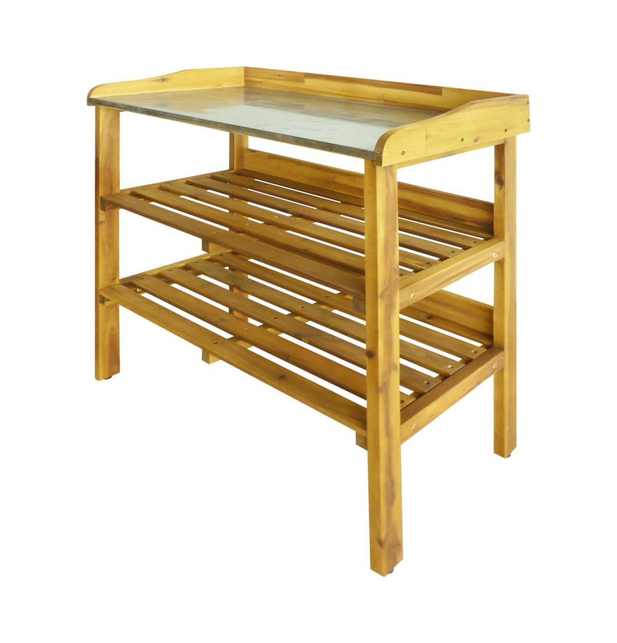 Potting Bench with 2 Shelves Solid Acacia Wood and Zinc - Brown
