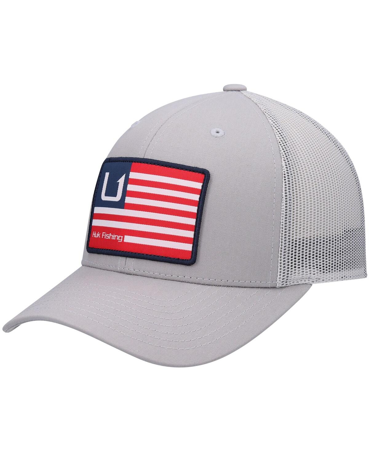 Shop Huk Men's  Gray S And Bars American Trucker Snapback Hat