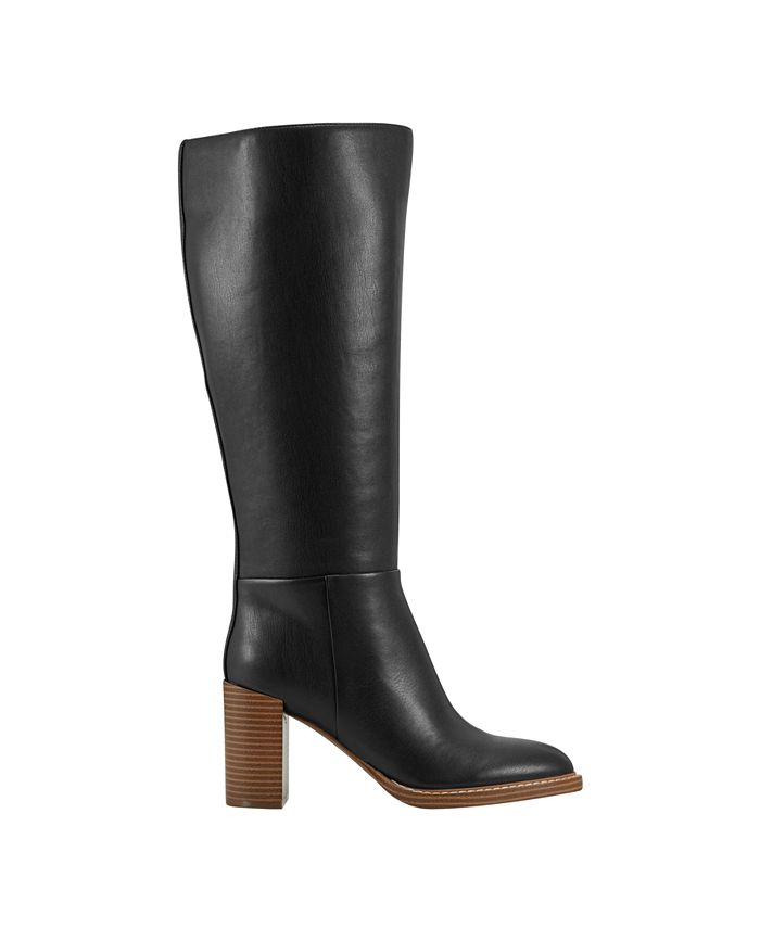 MARC FISHER Womens Beige Mikala Pointed Toe Block Heel Zip-Up Leather Dress Heeled Boots M