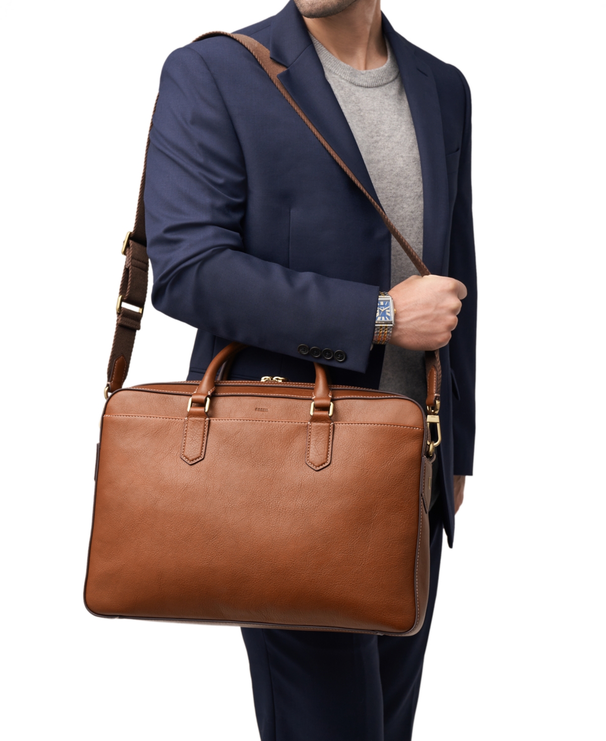 Fossil Men's Asher Leather Briefcase In Brown