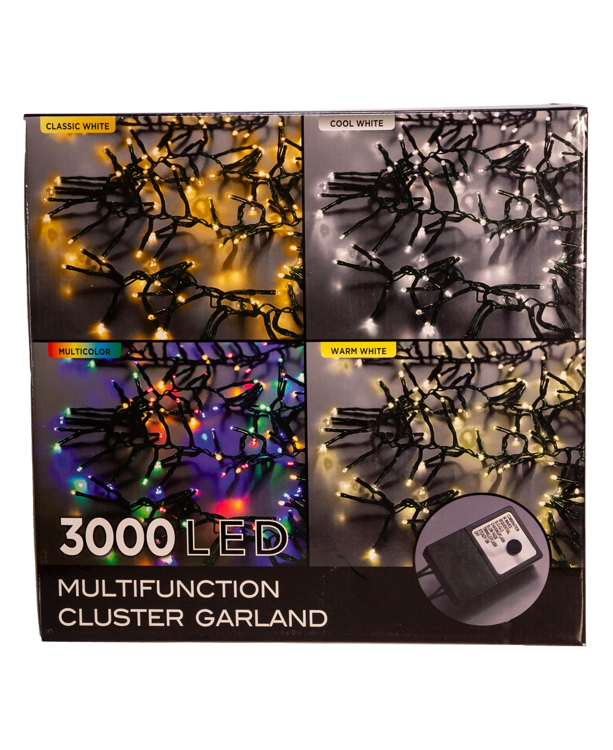 Kurt Adler 3000-Light Cluster Garland with Led Lights - Multi-Color
