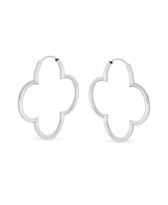 Simple Large Thin Tube Endless Clover Flower Shaped Hoop Earrings Rose Gold Sterling Silver 1.5 Inch