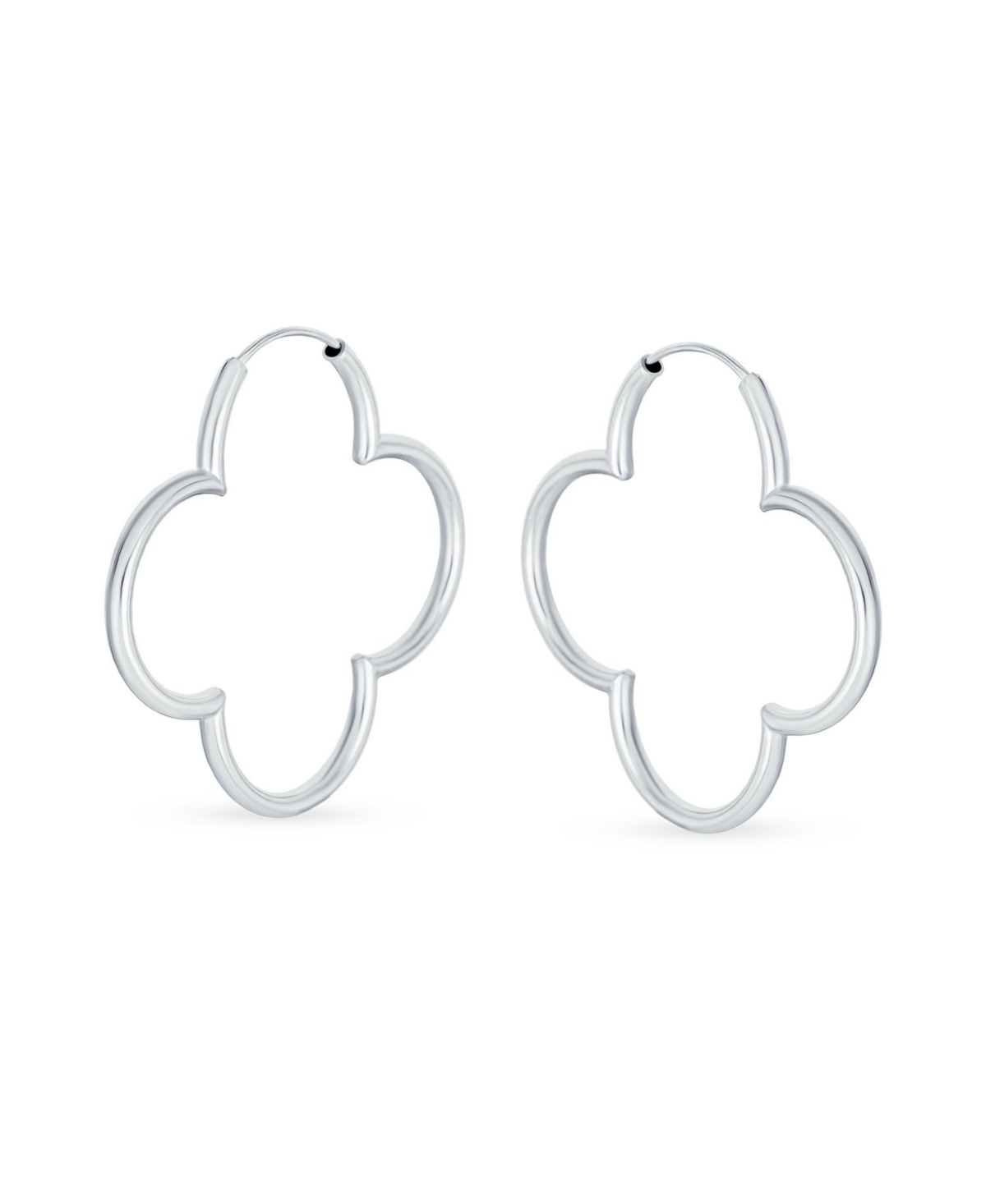 Bling Jewelry Simple Clover Flower Shaped Thin Tube Endless Hoop Earrings For Women Sterling Silver 1.5 In Diameter