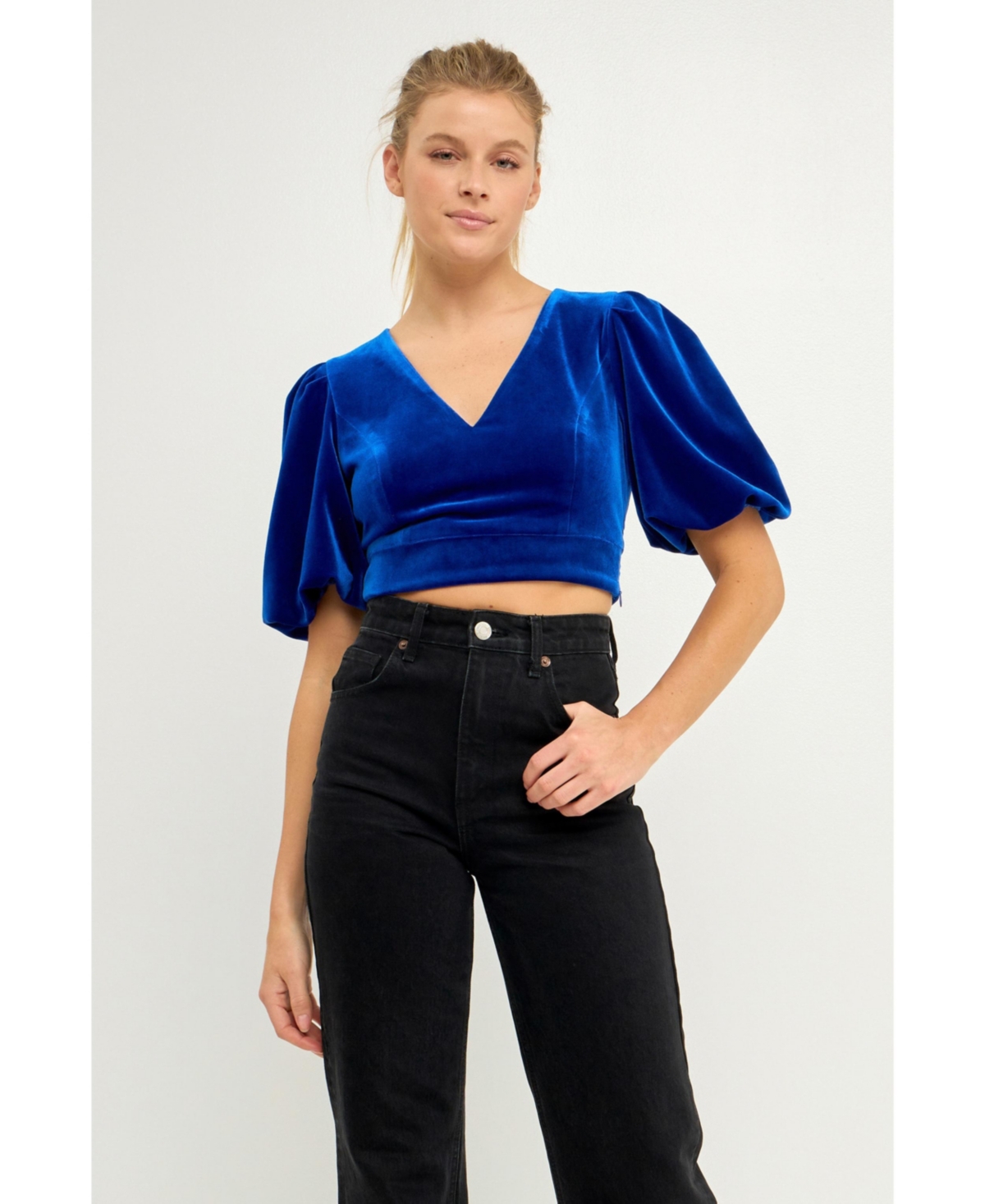 endless rose Women's Velvet Puff Sleeve Top