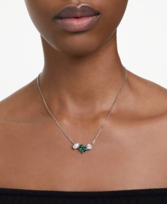 Rhodium-Plated Mixed Crystal Pendant Necklace, 15" + 2-3/4" extender