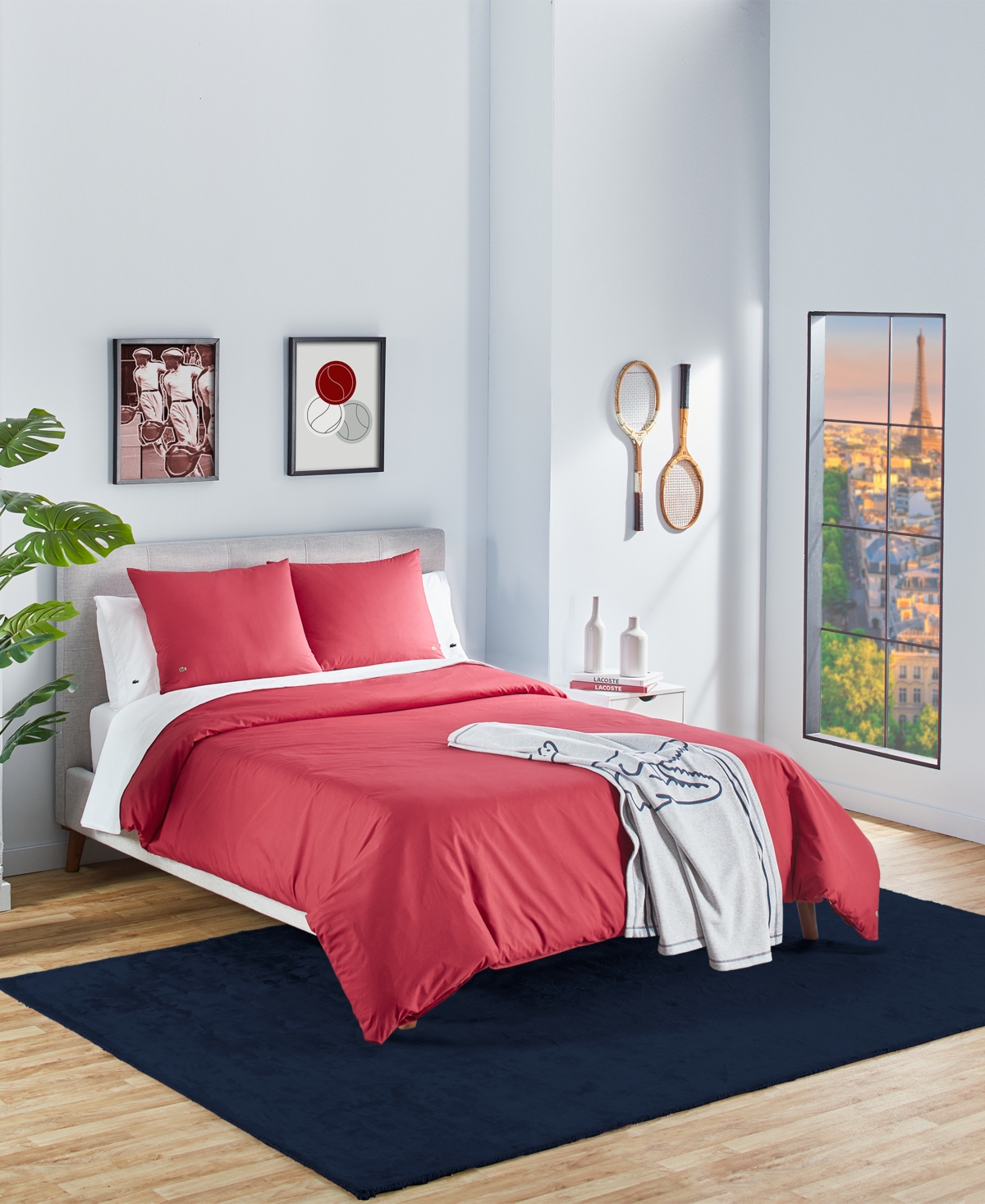 Lacoste Percale 3 Piece Duvet Set, King In Chili Pepper