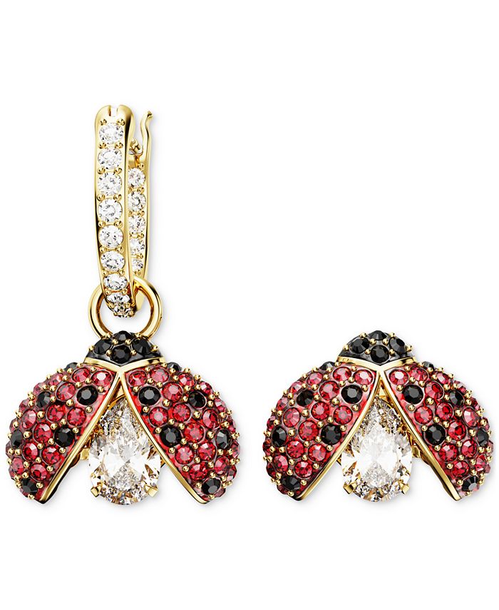 swarovski-gold-tone-multicolor-crystal-ladybug-mismatch-hoop-stud