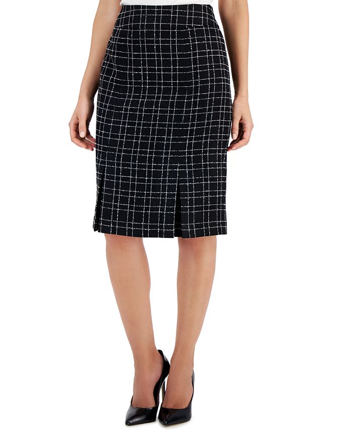 Kasper Petite Plaid Tweed Kick-Pleat Pencil Skirt - Macy's