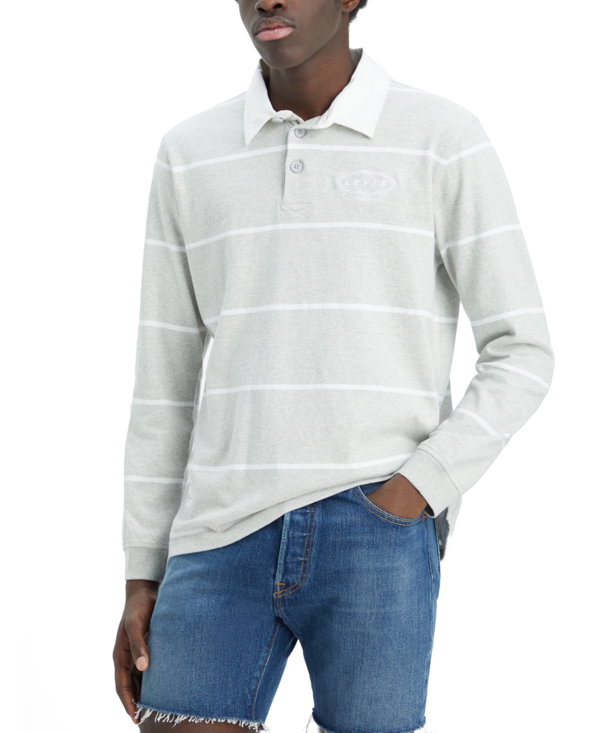 Levi's Men's Relaxed-fit Long-sleeve Rugby Shirt, Created For Macy's In Light Heather Grey