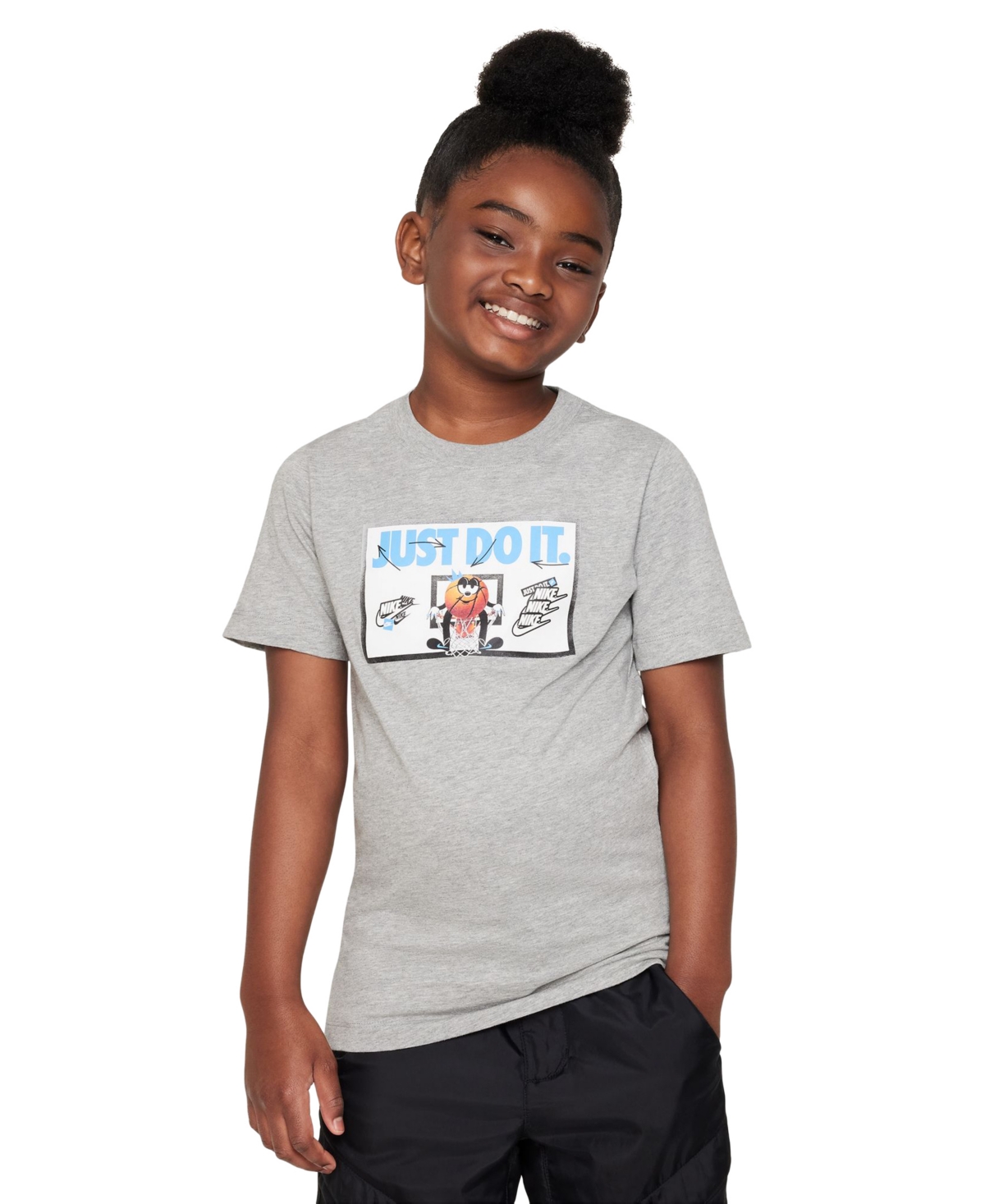 Nike Big Kids Sportswear Graphic Cotton T-shirt In Dark Grey Heather