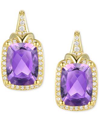 Amethyst (2-1/6 ct. t.w.) & Lab-Grown White Sapphire (1/4 ct. t.w.) Halo Stud Earrings in 14k Gold-Plated Sterling Silver (Also in Additional Gemstones)