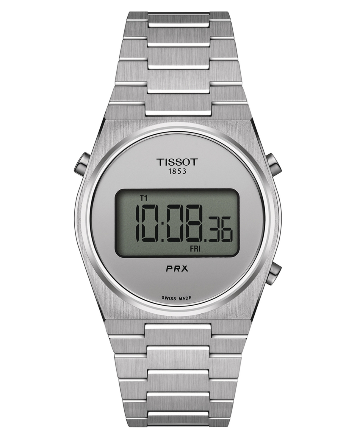 Tissot Unisex Digital Prx Stainless Steel Bracelet Watch 35mm In Silver