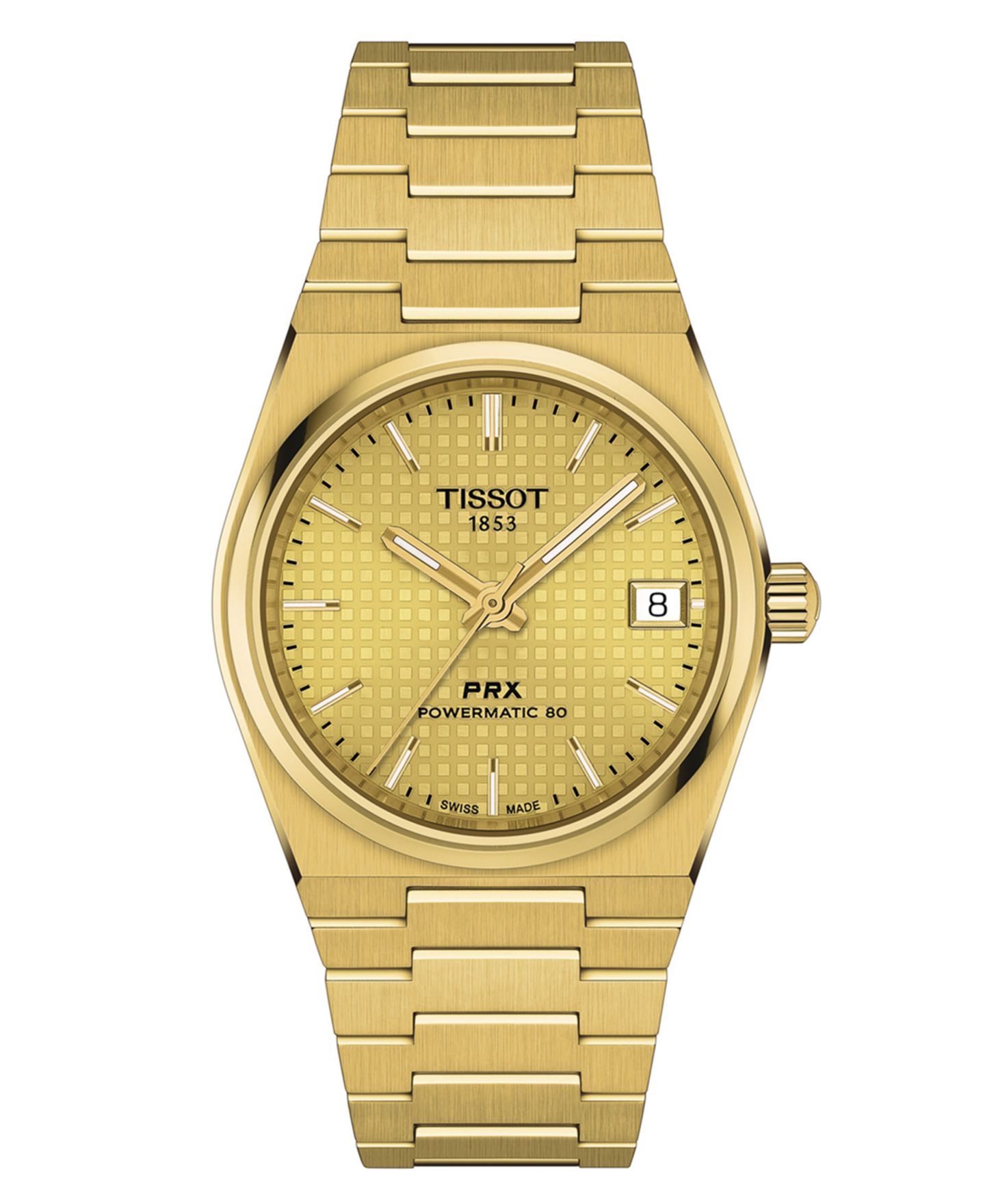 Женские часы Tissot Swiss Automatic PRX Powermatic 80 Gold PVD Stainless Steel Bracelet Watch 35mm — фото 1