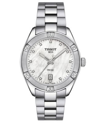Tissot - Women's Swiss PR 100 Sport Chic Diamond (1/20 ct. t.w.) Stainless Steel Bracelet Watch 36mm