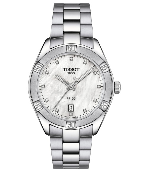 Tissot Women's Swiss PR 100 Sport Chic Diamond (1/20 ct. t.w.) Stainless Steel Bracelet Watch 36mm