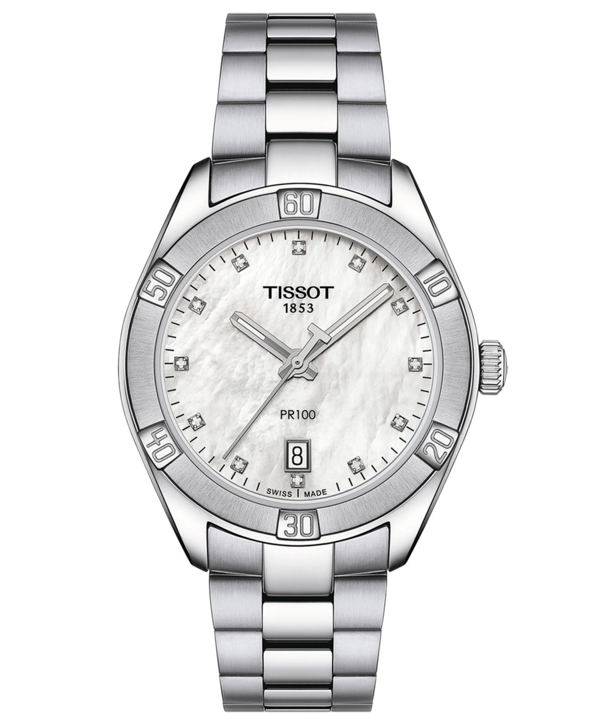 Tissot Women's Swiss PR 100 Sport Chic Diamond (1/20 ct. t.w.) Stainless Steel Bracelet Watch 36mm — фото 1