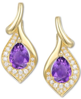 Amethyst (1-1/4 ct. t.w.) & Lab-Grown White Sapphire (1/4 ct. t.w.) Drop Earrings in 14k Gold-Plated Sterling Silver (Also in Blue Topaz & Lab-Grown Opal)
