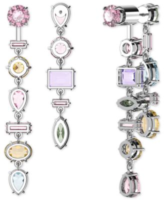 Silver-Tone Crystal Mixed Cut Front & Back Asymmetrical Drop Earrings