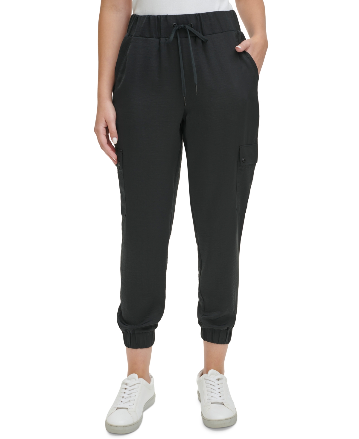 Calvin Klein Jeans Est.1978 Women's Pull-on Cargo Ankle Joggers In Black