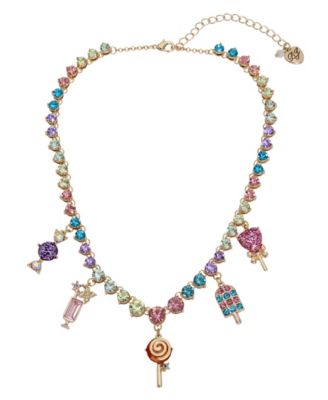 Betsey Johnson Faux Stone Candy Charm Bib Necklace - Macy's